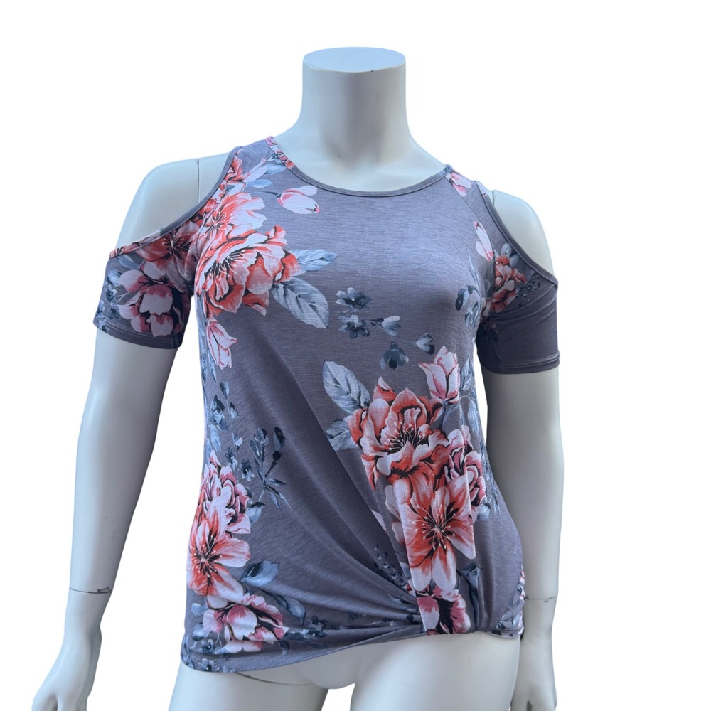 Cotton Bleu Floral Cold Shoulder Top Twist Knot Fairycore Soft‎ Boho Romantic S